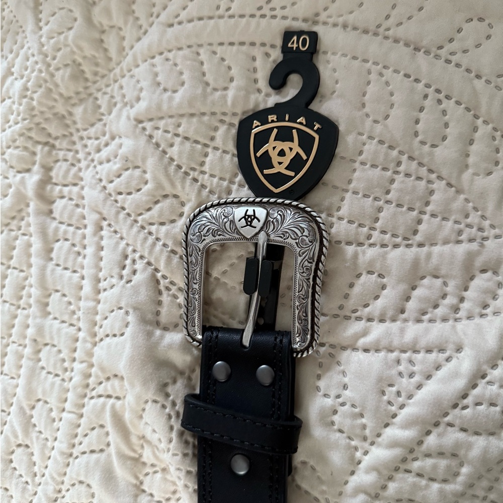 Ariat Dark Leather Belt with Gold Accents